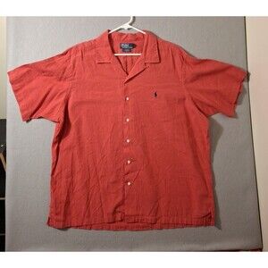 Polo Ralph Lauren Curham Linen Shirt Men's 2X Coral Loop Collar Short Sleeve